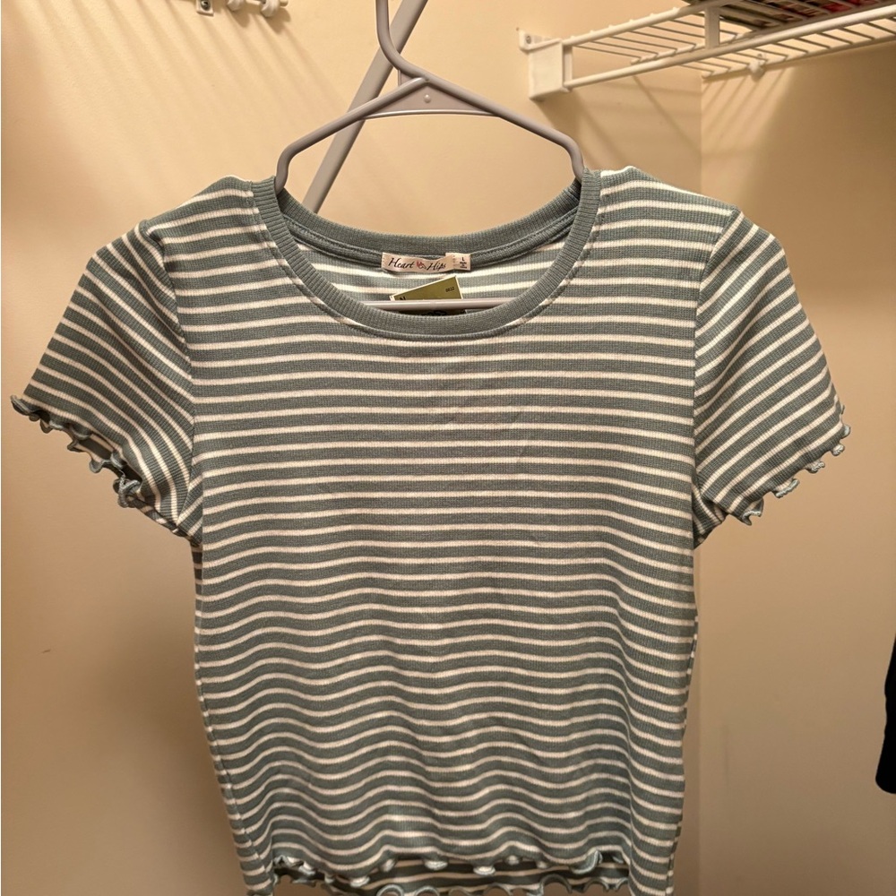 Green and White Striped Top